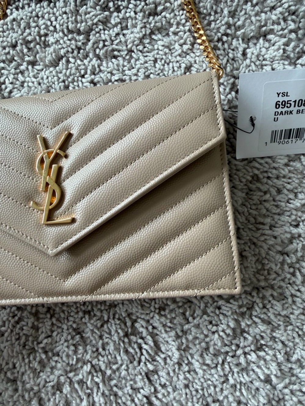 Saint Laurent Beige Quilted Leather Crossbody with Gold YSL Chain - Picture 3 of 12